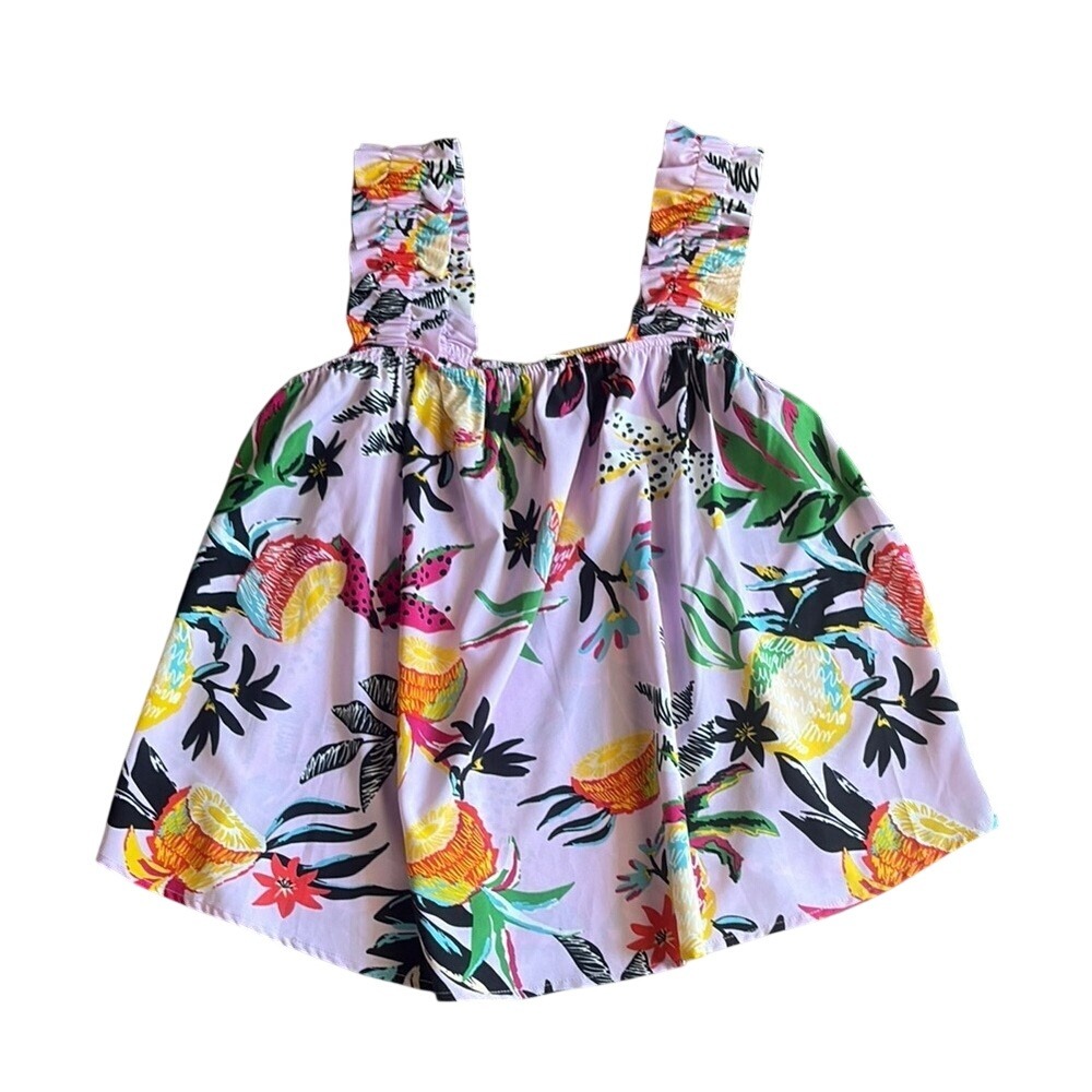 Jodifl Women's Small Blouse Top Purple Polyester Tropical Vacation Resort